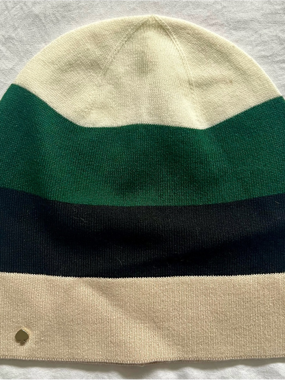 NWOT Women’s Kate Spade Striped Beanie Knit Hat - Green/Black/Cream